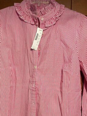 J Crew Ruffled Cotton Blouse in Pink Stripes Sz XXS $108